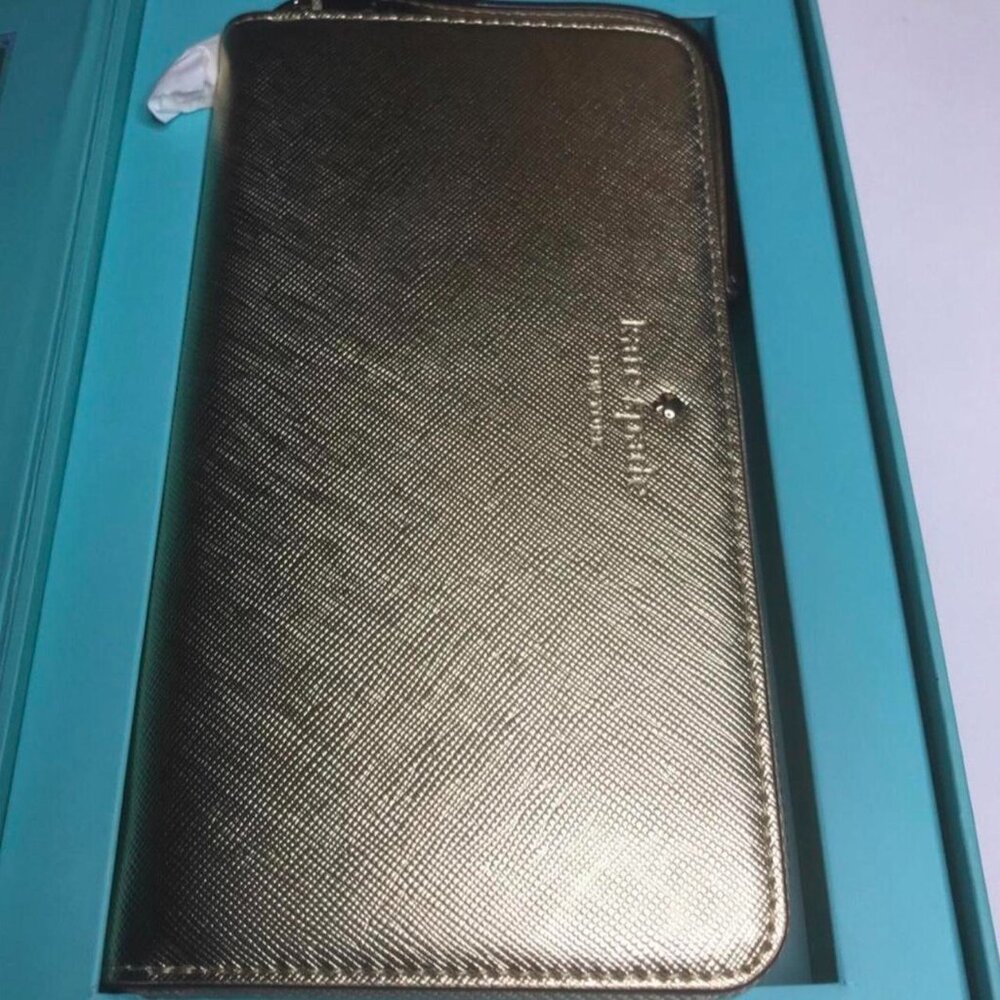 Kate Spade New York Zip Wristlet – Saffiano Gold, Fits Most Phones (Brand New)